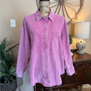 H&M Pink Corduroy Button-Up Shirt